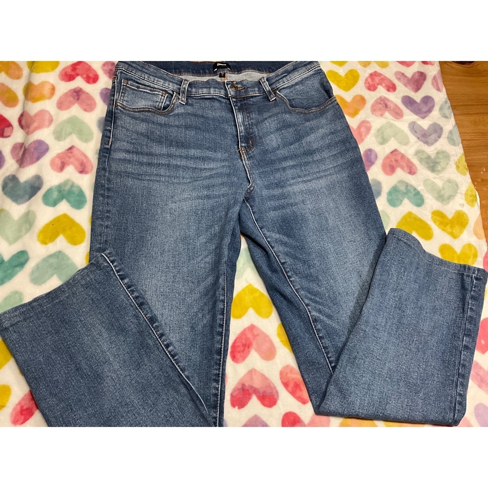 Express Mid Rise Flare Jeans Blue Wash Size 14